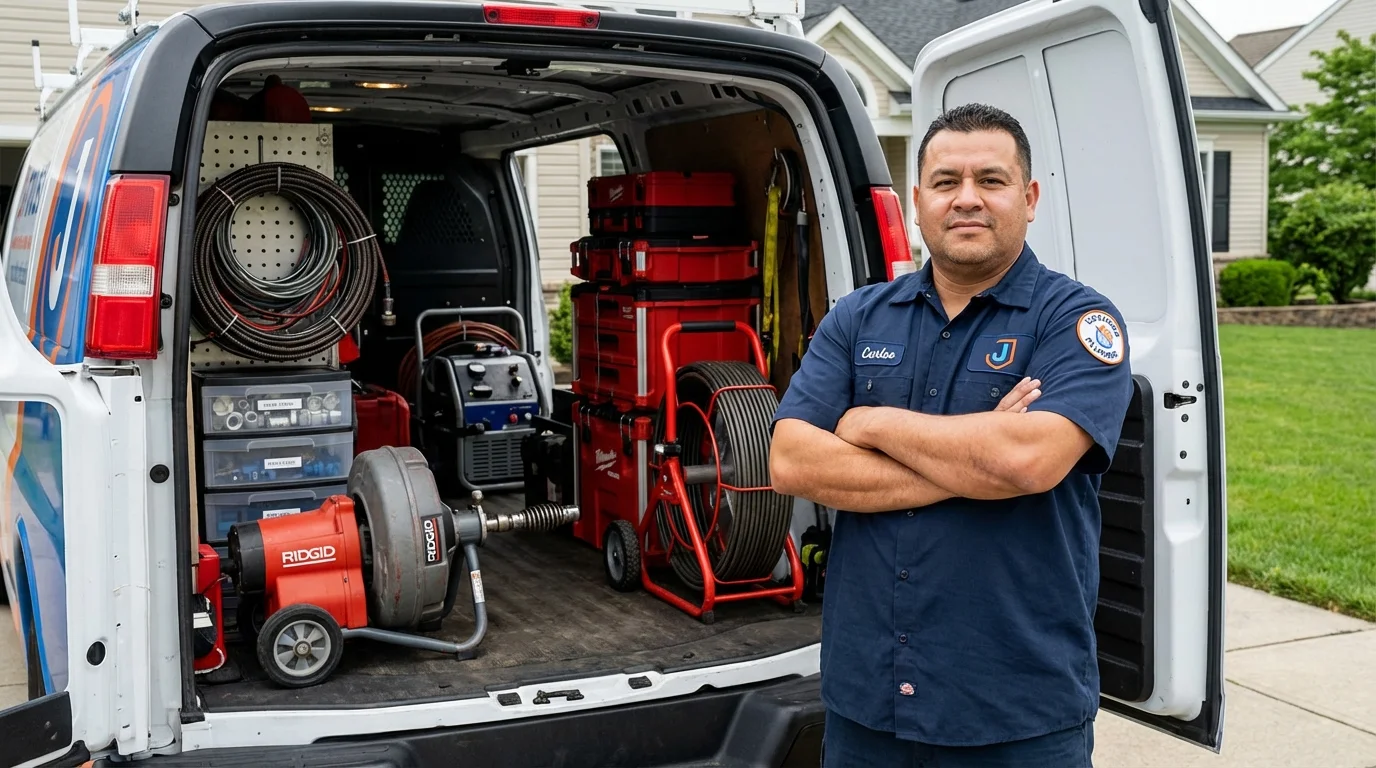 Professional drain cleaning equipment and Johns Plumbing LLC plumber in Sleepy Eye
