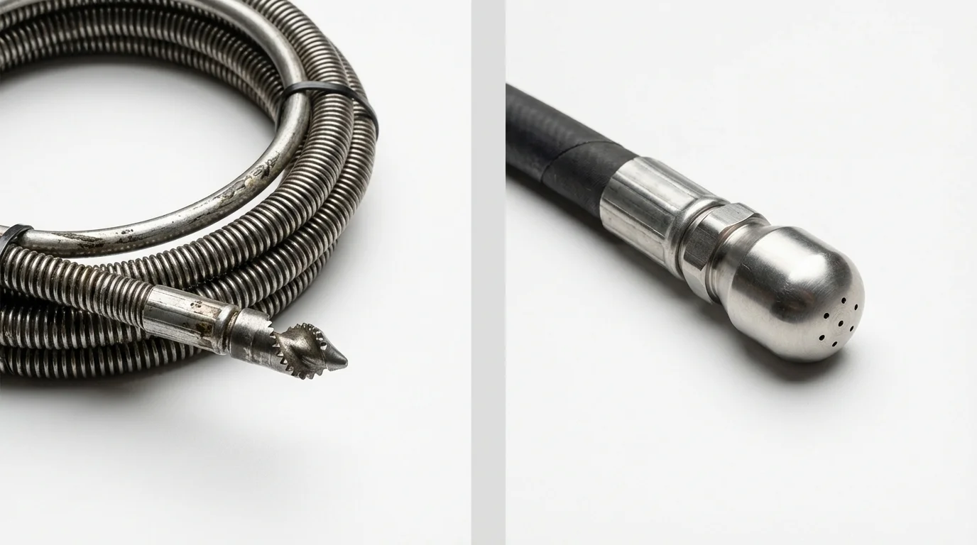 Drain snake cable and hydro jetting nozzle used for drain cleaning in Sleepy Eye, MN