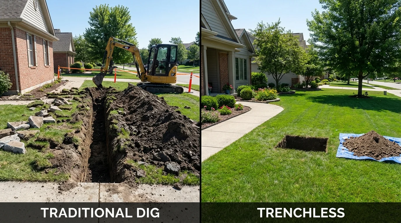 Trenchless sewer repair with minimal yard damage versus traditional excavation in Sleepy Eye, MN